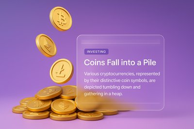 3D Illustration of Falling Cryptocurrency Coins in a Pile