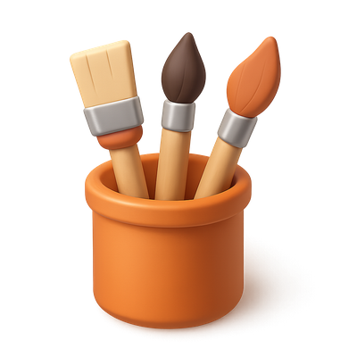 3D Paintbrush Icon in a Container with Volumetric Feel