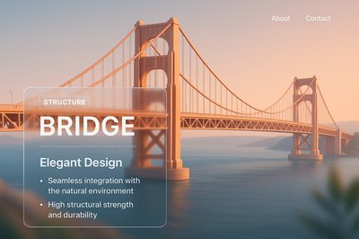 Elegant Bridge Design Web Page Concept with 3D Elements