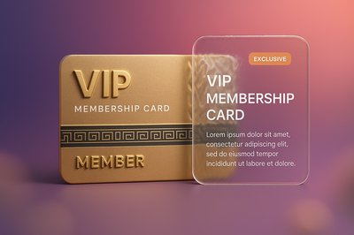 Elegant 3D VIP Membership Card Design with Transparent Elements