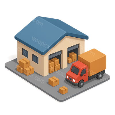 3D Warehouse Icon with Delivery Truck and Boxes