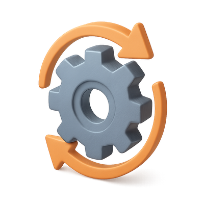3D Gear Icon with Circular Arrows in Isometric View