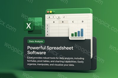 3D Illustration of Excel Web Page with Feature Descriptions