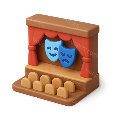 3D Theater Icon with Masks and Stage Design