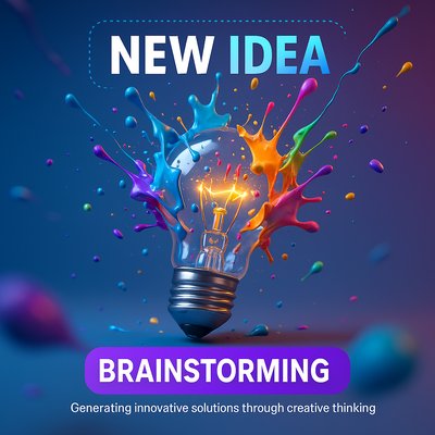 Creative Brainstorming Concept with Light Bulb and Splash Colors