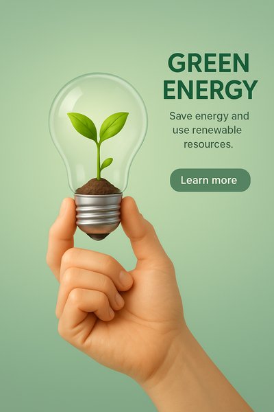 Hand Holding Light Bulb with Plant - Green Energy Concept