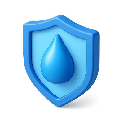 3D Water Drop Shield Icon with Isometric View