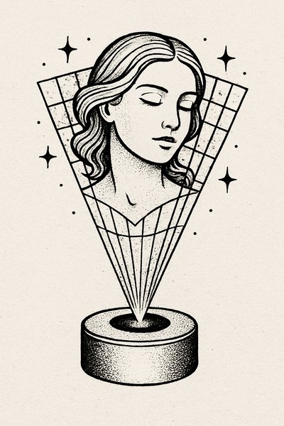 Artistic illustration of a woman's head in geometric design
