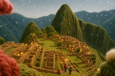 Whimsical Woolen Machu Picchu Scene in Peru