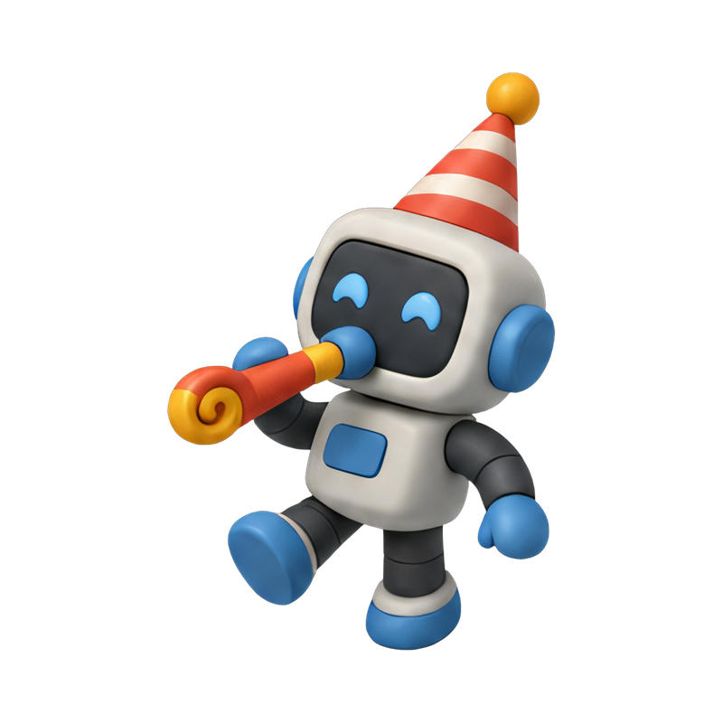 cheerful robot party guest