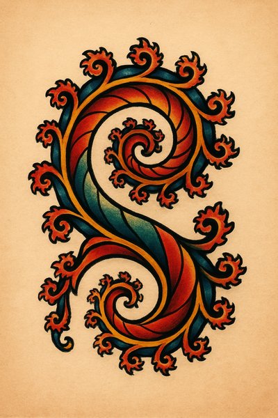 Decorative Letter S with Ornate Swirls and Colors