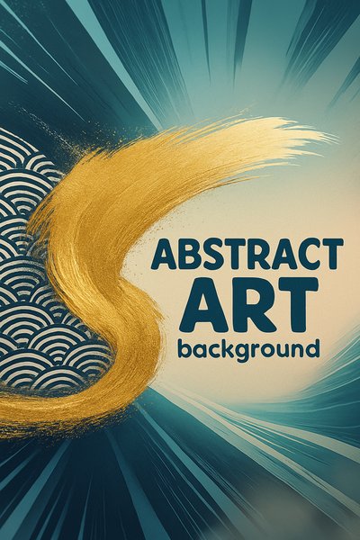 Dynamic Abstract Waves with Japanese Pattern and Gold Accents