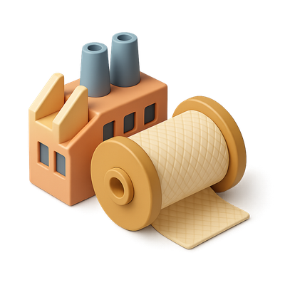 Stylized 3D Textile Mill Icon for Production Visuals