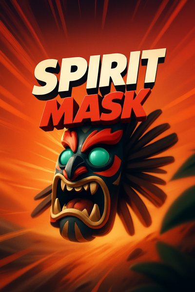 Dynamic Spirit Mask Illustration with Bold Typography