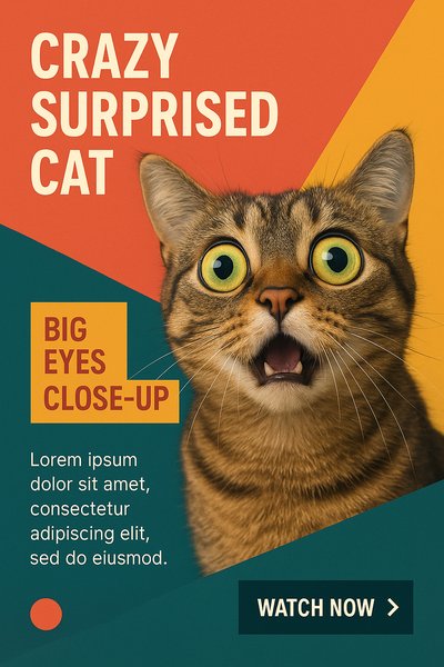 Surprised Cat with Big Eyes on Colorful Background