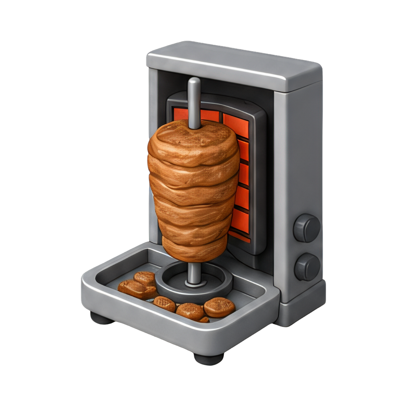 Vertical rotisserie for kebabs