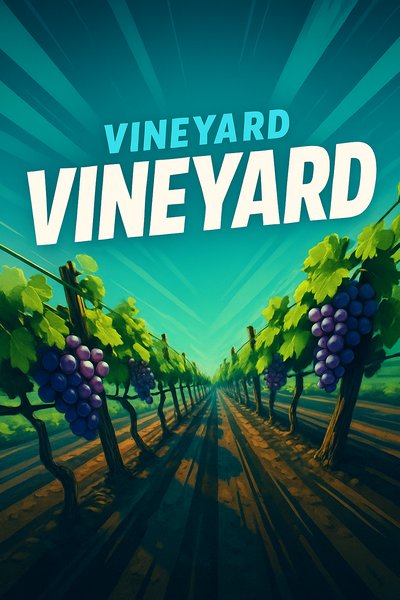 Dynamic Vineyard Scene with Bold Typography
