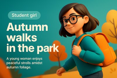 Student Girl Enjoying Autumn Walks in the Park