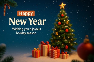 Festive New Year Greeting Card with Christmas Tree