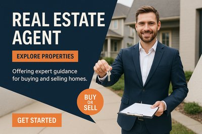 Real Estate Agent Promoting Property Sales and Purchases