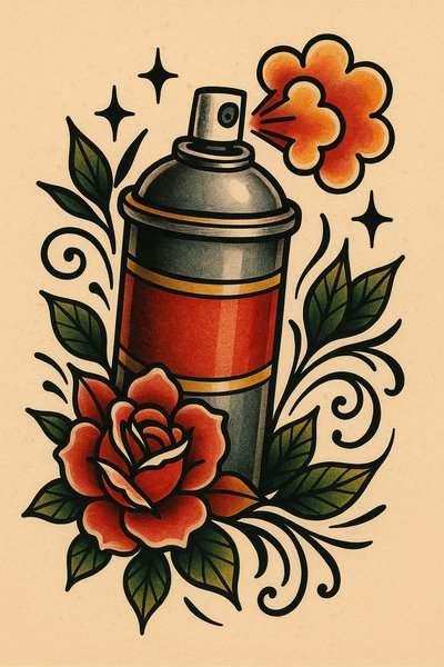 Stylized Spray Can with Floral Elements