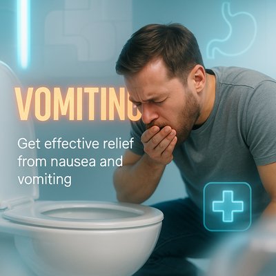 Health Awareness Graphic on Nausea and Vomiting Relief