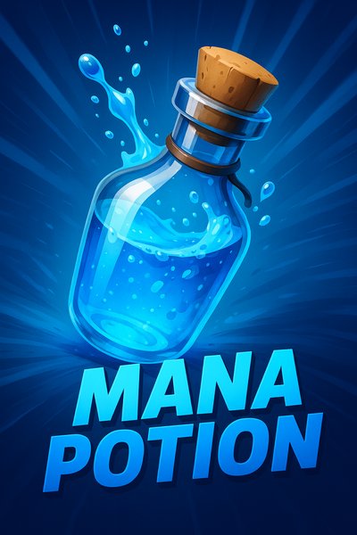 Dynamic Mana Potion Illustration with Bold Typography