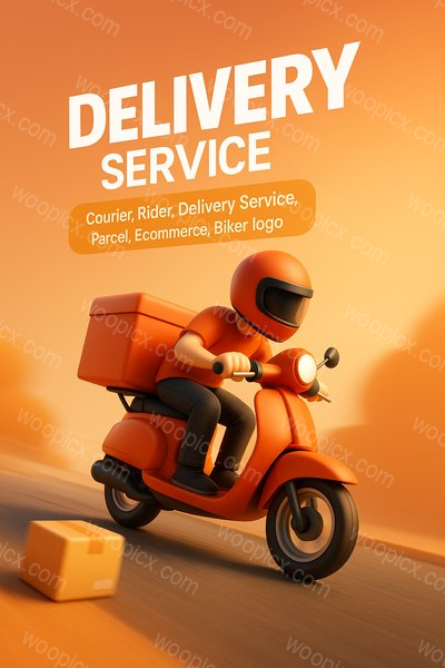 Dynamic Delivery Service Illustration Featuring a Biker on a Scooter