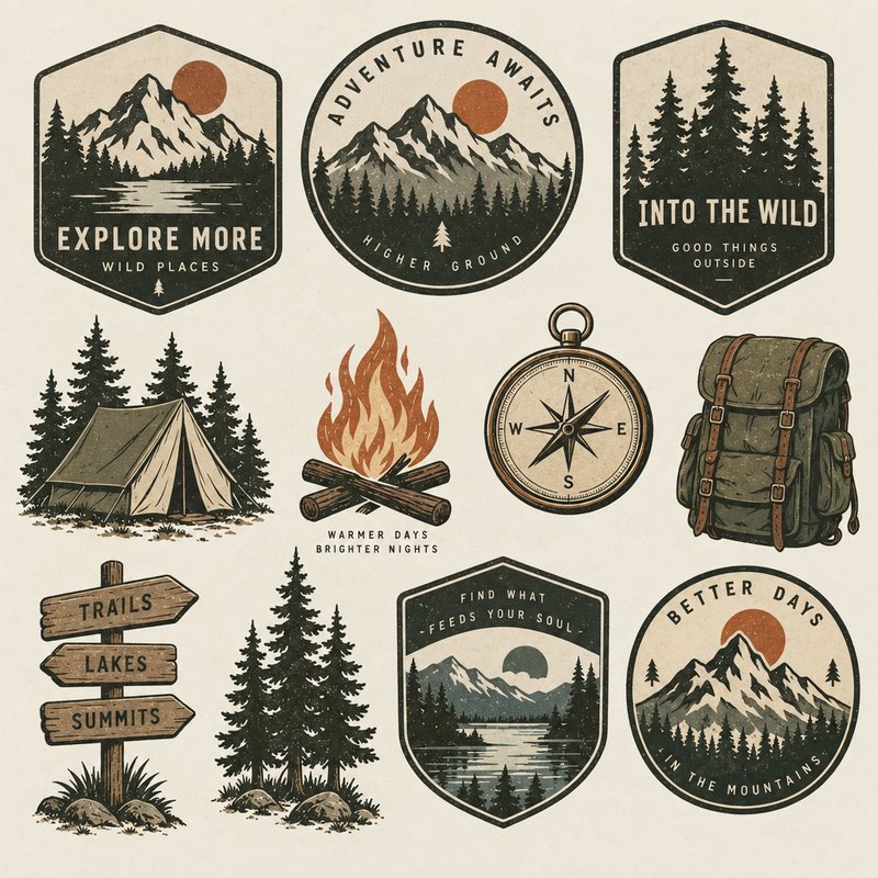 Outdoor adventure badge elements