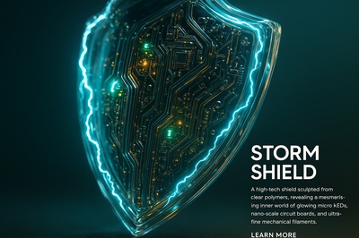 Hyperrealistic Electric Storm Shield with Glowing Inner Components