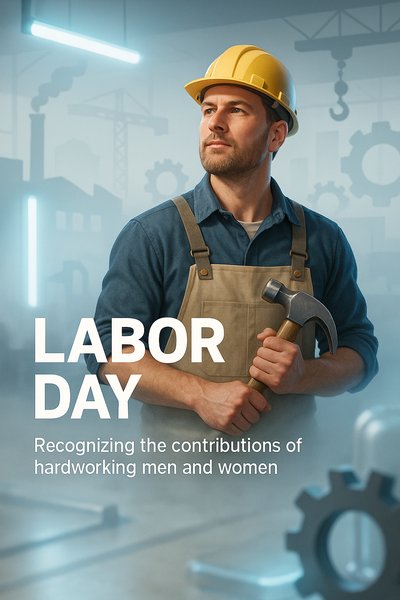 Labor Day Tribute Graphic Featuring Construction Worker