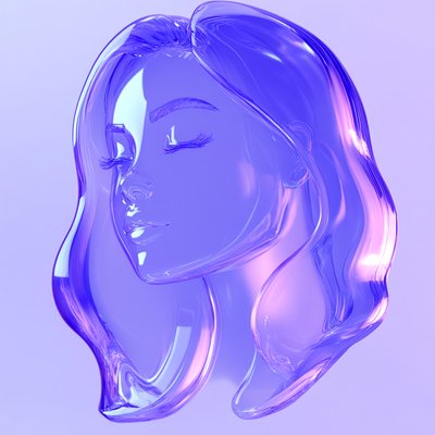 Stylized 3D Illustration of a Female Face in Soft Pastel Colors
