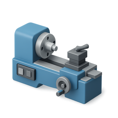 3D Icon of a Lathe Machine with Spindle and Tools
