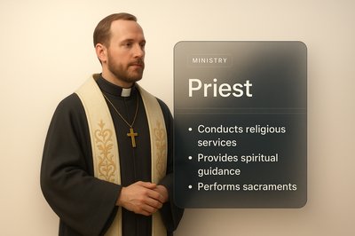 Light and Modern 3D Illustration of a Priest with Informative Block