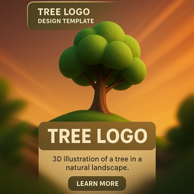 3D Tree Logo Design Template in Natural Landscape