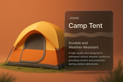 3D Illustration of a Camp Tent with Integrated Design Elements