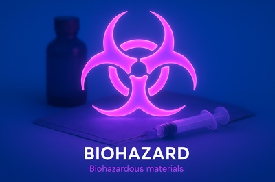 Intense Glow of Biohazard Objects in Blue Background