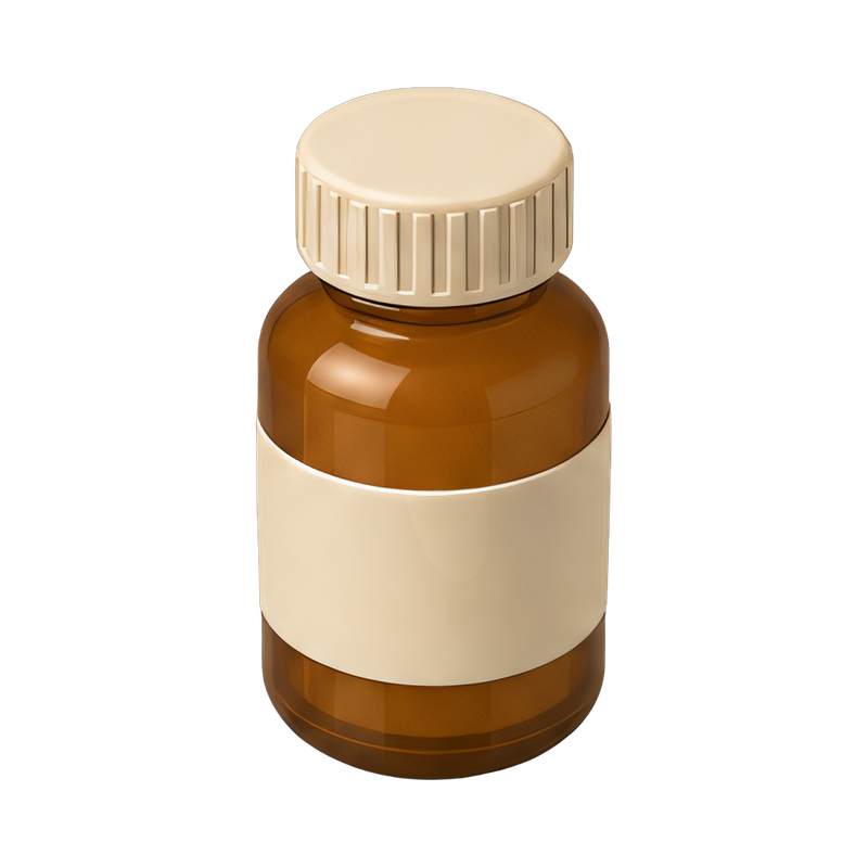Amber pill bottle with label
