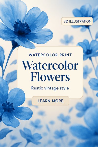 Rustic Vintage Watercolor Flowers Print Illustration