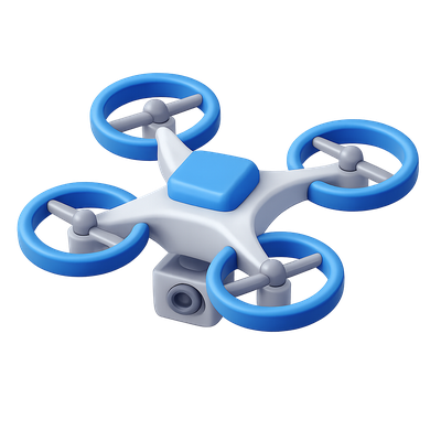 Stylized 3D Drone Icon with Blue Accents