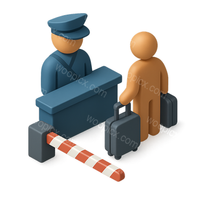 3D Border Control Icon with Officer and Traveler
