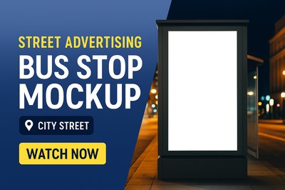 Nighttime Billboard Bus Stop Mockup for Street Advertising
