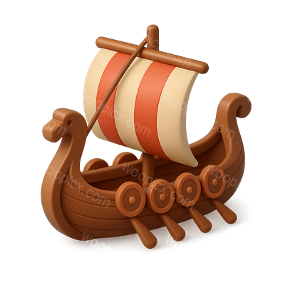 3D Viking Longship Icon with Isometric View