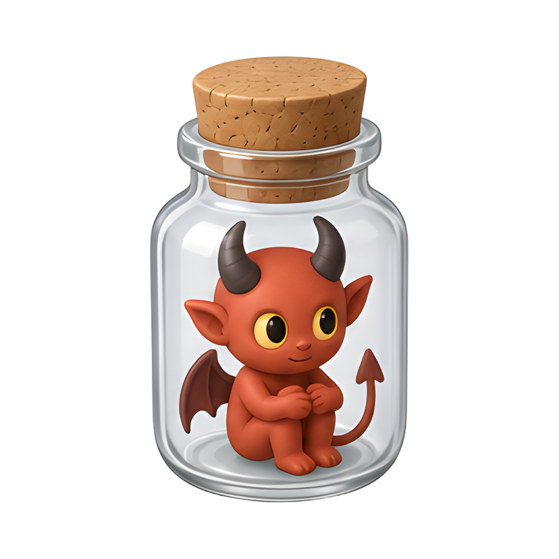 tiny horned imp in a bottle