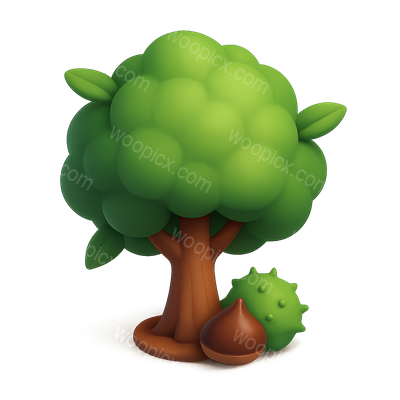 3D Chestnut Tree Icon in Isometric Style