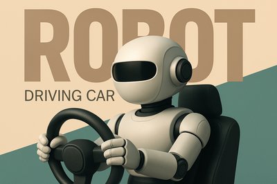 Stylish Robot Chauffeur Driving a Car in Minimalist Design
