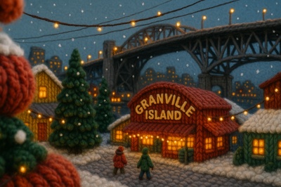 Cozy Winter Scene of Granville Island in Vancouver