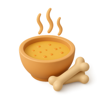 3D Icon of Bone Broth with Steaming Bowl and Bones