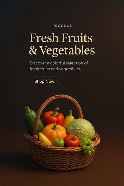Colorful 3D Scene of Fresh Fruits and Vegetables in a Basket
