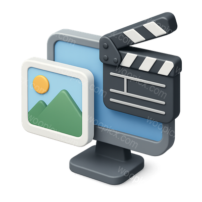 Creative 3D Icon Design with Film and Image Elements